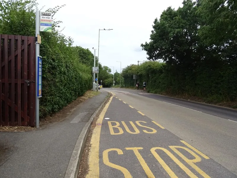 A bus stop on St Stephen's Hill, Canterbury, a short way north of the Downs Road junction.